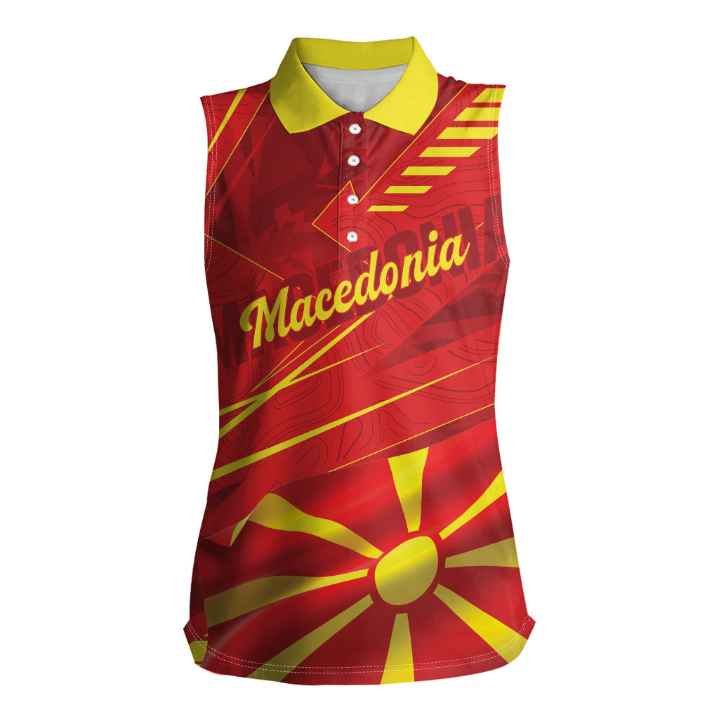 Personalised Macedonia Women Sleeveless Polo Shirt Flag Color Inspired