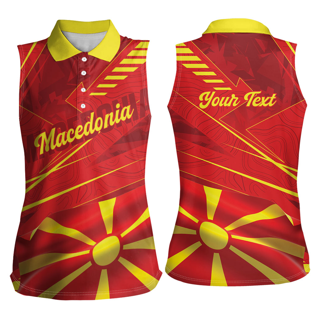 Personalised Macedonia Women Sleeveless Polo Shirt Flag Color Inspired