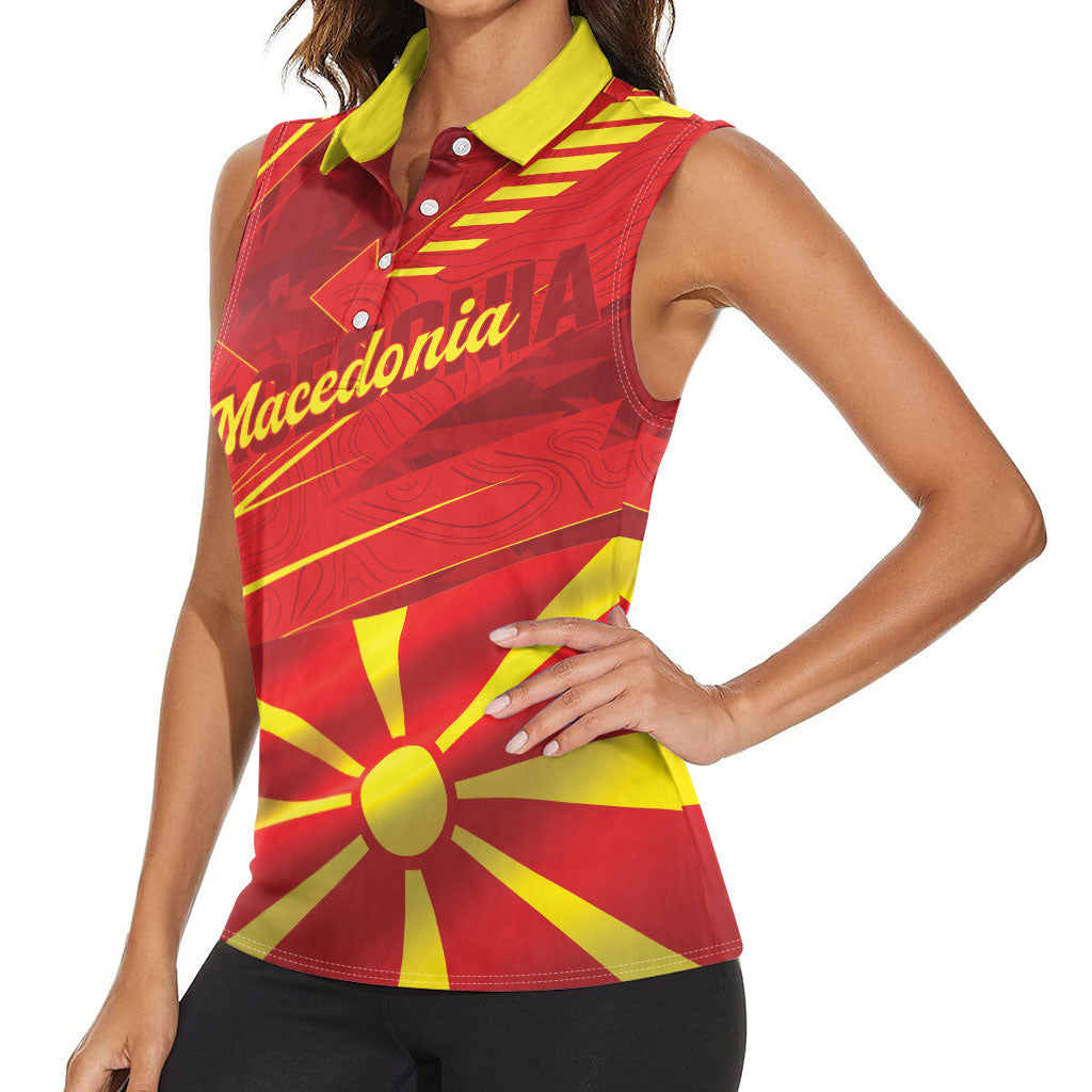 Personalised Macedonia Women Sleeveless Polo Shirt Flag Color Inspired