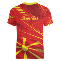 Personalised Macedonia Women V-Neck T-Shirt Flag Color Inspired