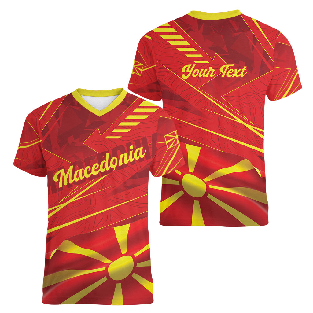 Personalised Macedonia Women V-Neck T-Shirt Flag Color Inspired