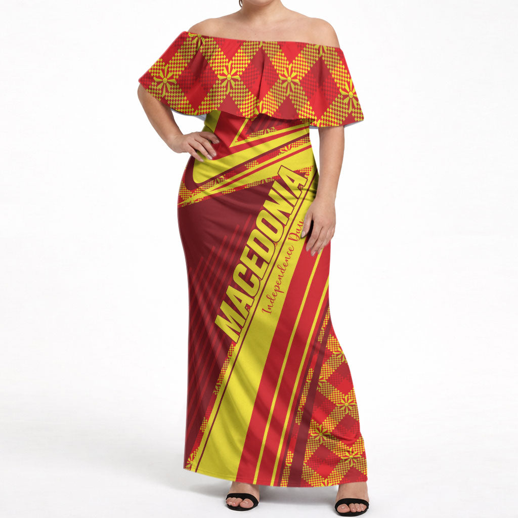 Personalised Macedonia Independence Day Off Shoulder Maxi Dress 8 September 1991