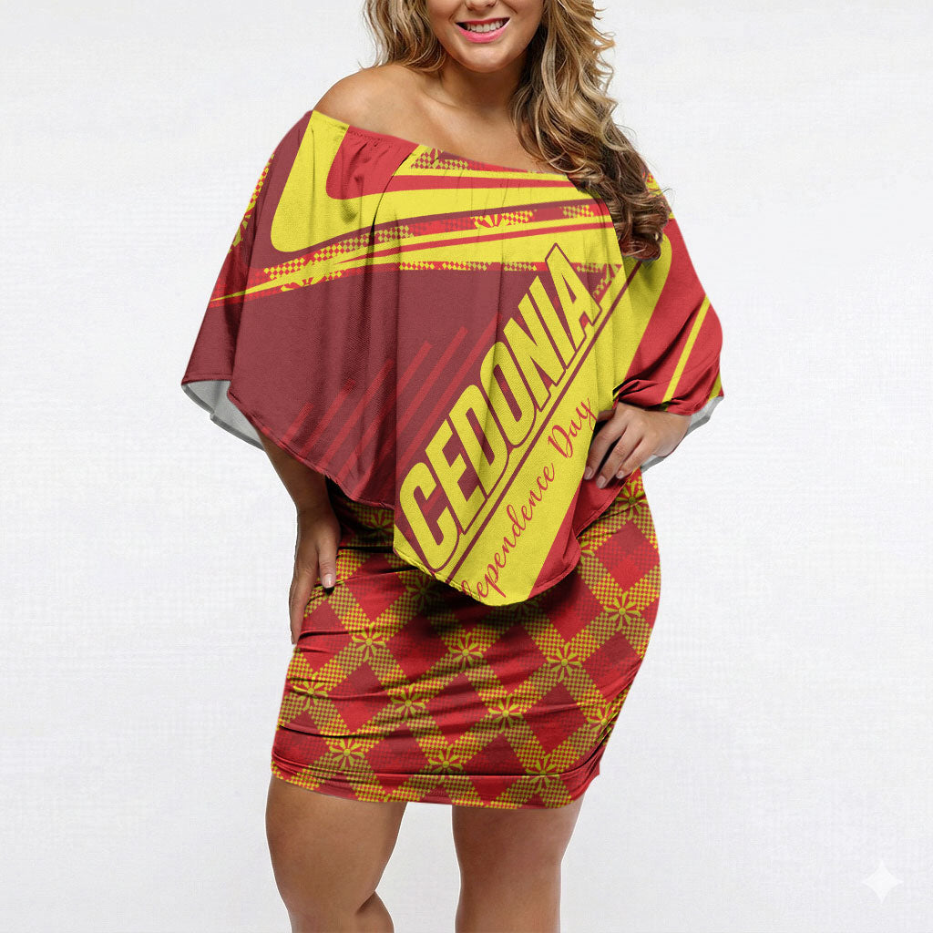 Personalised Macedonia Independence Day Off Shoulder Short Dress 8 September 1991
