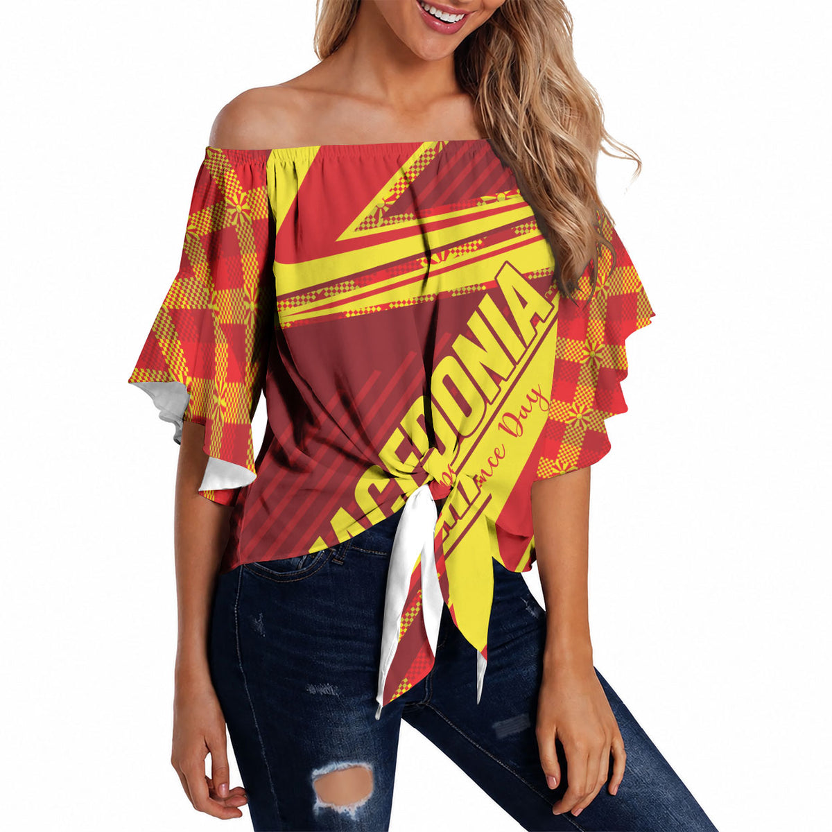 Personalised Macedonia Independence Day Off Shoulder Wrap Waist Top 8 September 1991