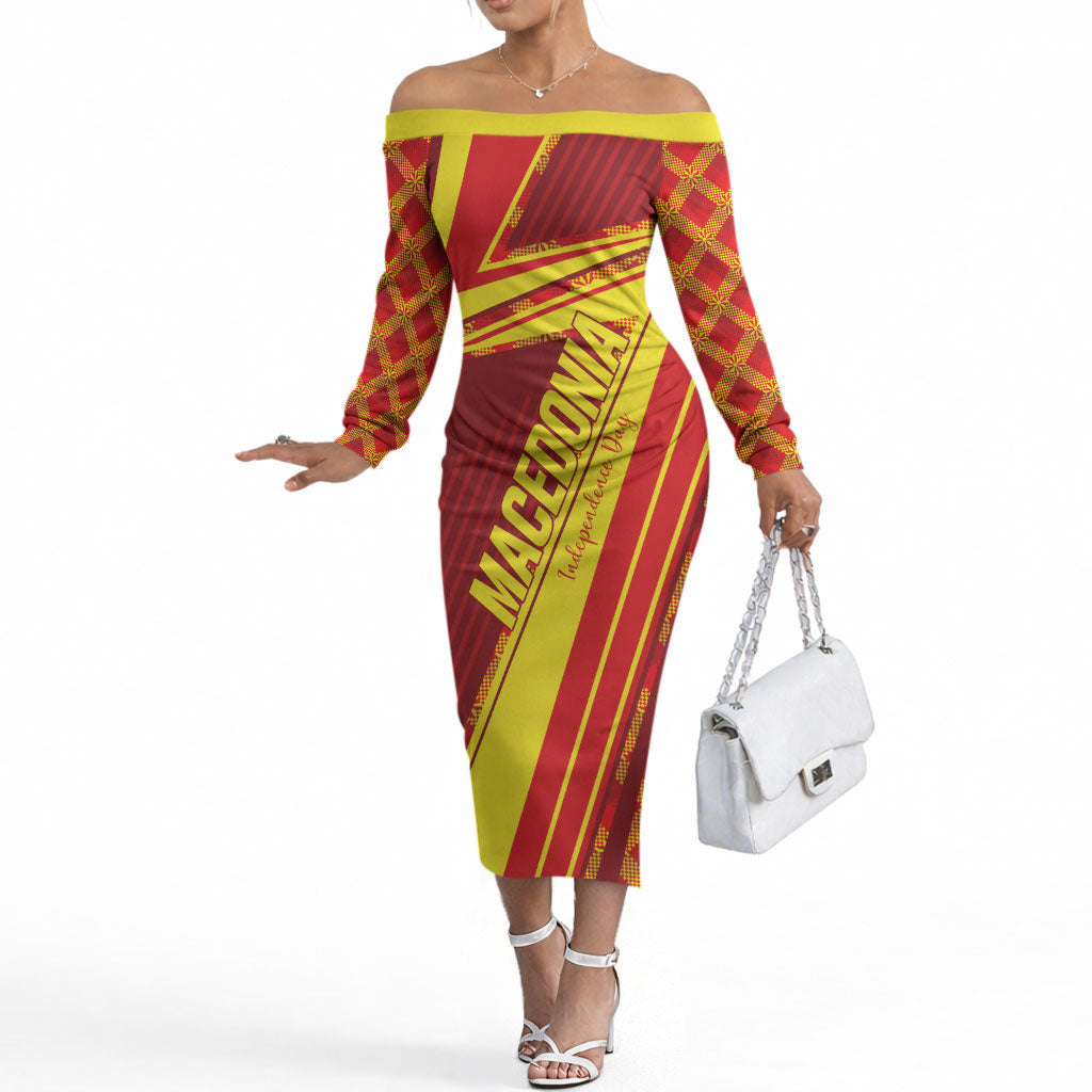 Personalised Macedonia Independence Day Off The Shoulder Long Sleeve Dress 8 September 1991