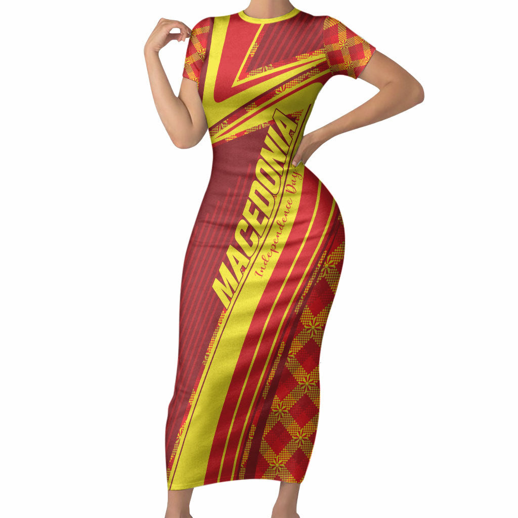 Personalised Macedonia Independence Day Short Sleeve Bodycon Dress 8 September 1991