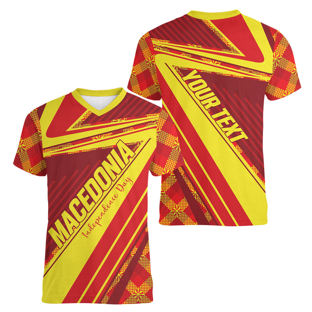 Personalised Macedonia Independence Day Women V-Neck T-Shirt 8 September 1991