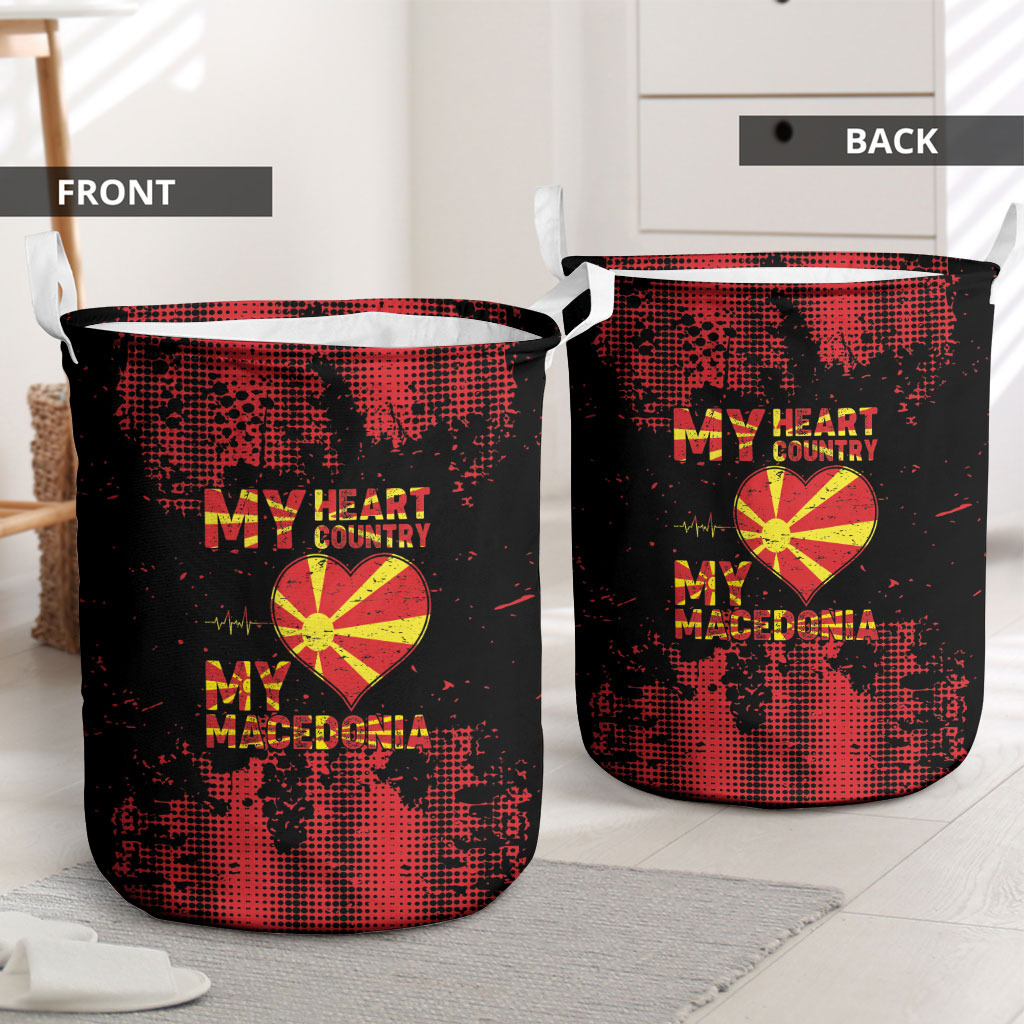 My Heart My Country My Macedonia Laundry Basket Grunge Style