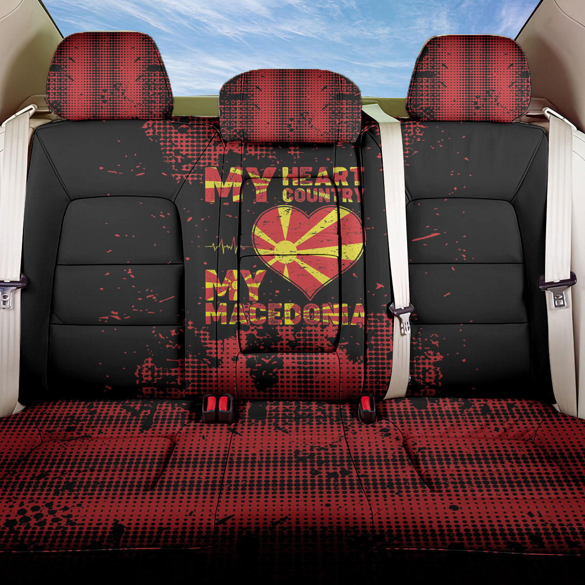 My Heart My Country My Macedonia Back Car Seat Cover Grunge Style