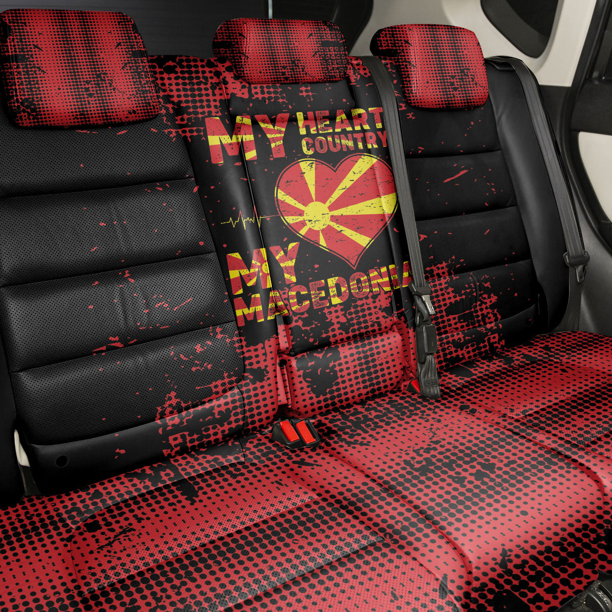 My Heart My Country My Macedonia Back Car Seat Cover Grunge Style