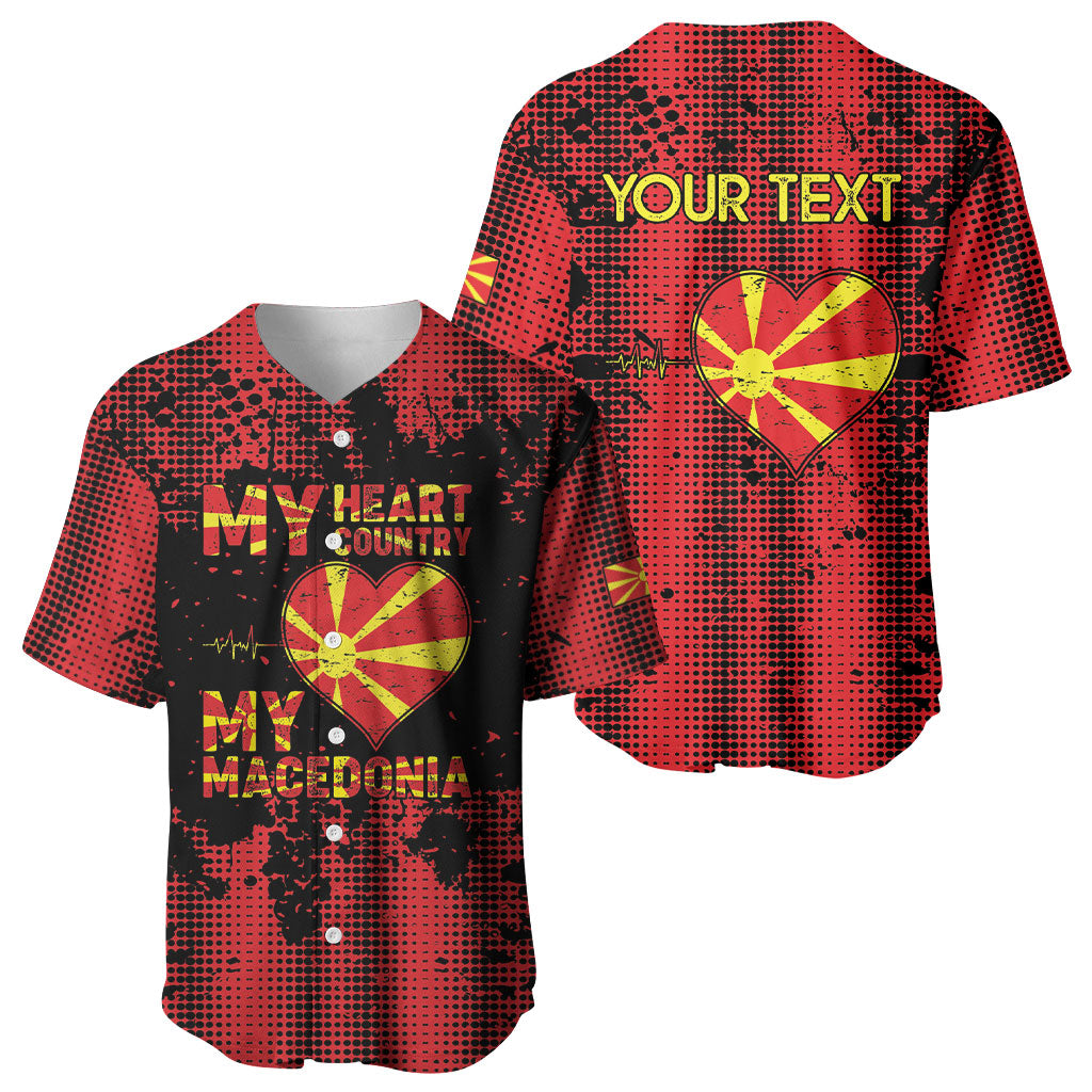 Personalised My Heart My Country My Macedonia Baseball Jersey Grunge Style