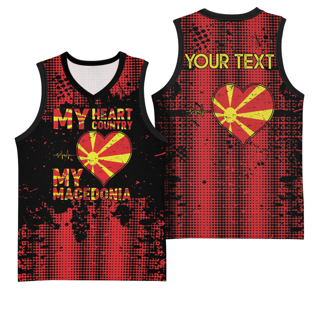 Personalised My Heart My Country My Macedonia Basketball Jersey Grunge Style