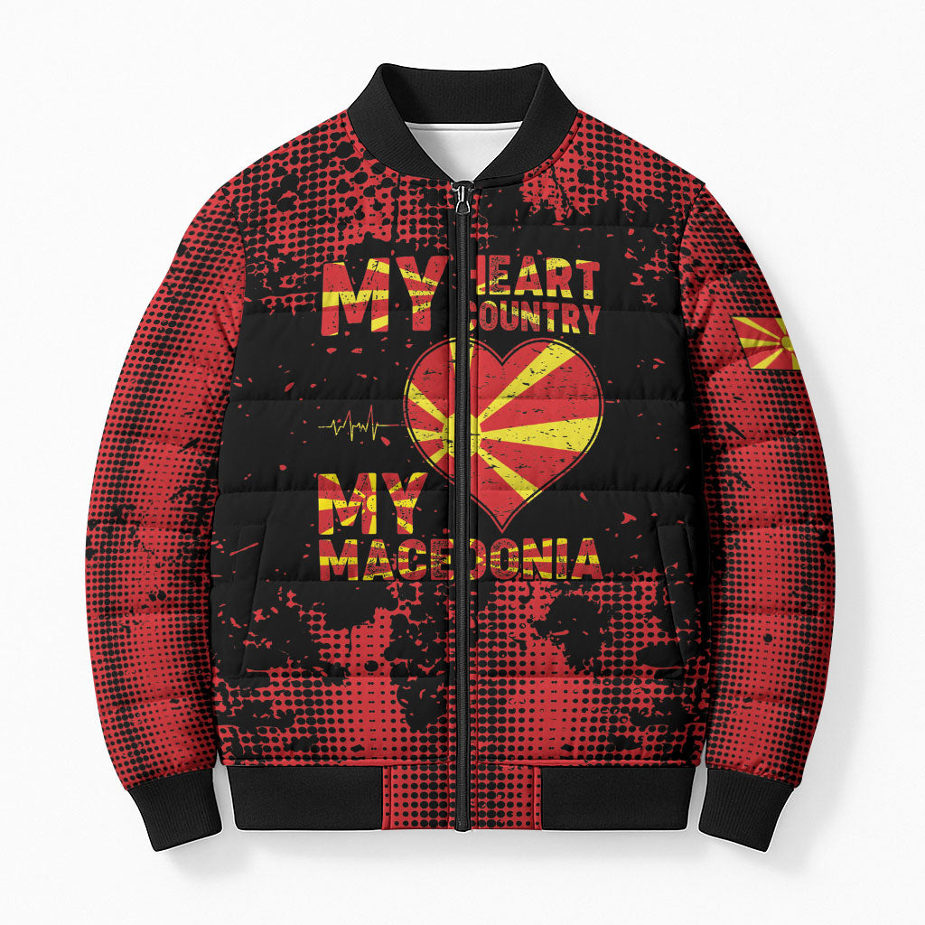 Personalised My Heart My Country My Macedonia Bomber Puffer Jacket Grunge Style
