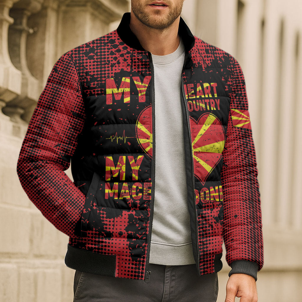 Personalised My Heart My Country My Macedonia Bomber Puffer Jacket Grunge Style