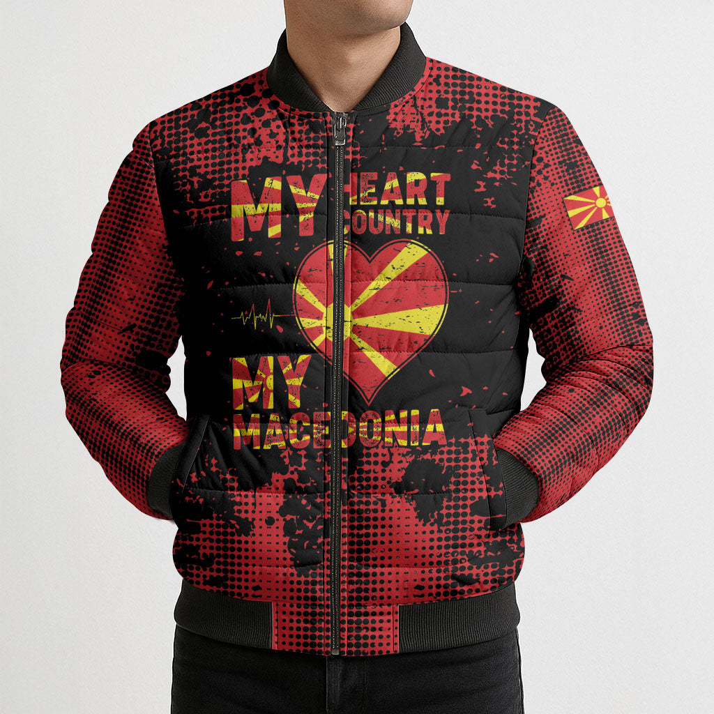 Personalised My Heart My Country My Macedonia Bomber Puffer Jacket Grunge Style