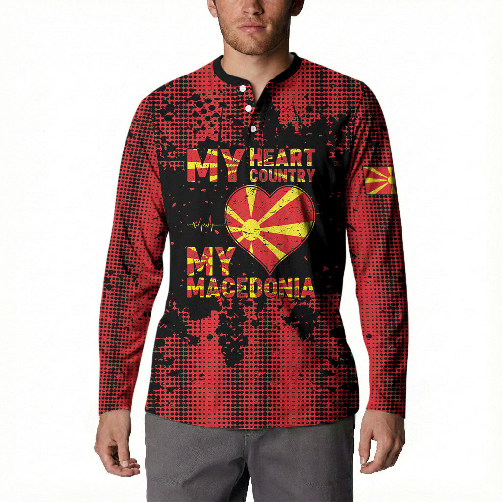 Personalised My Heart My Country My Macedonia Button Sweatshirt Grunge Style