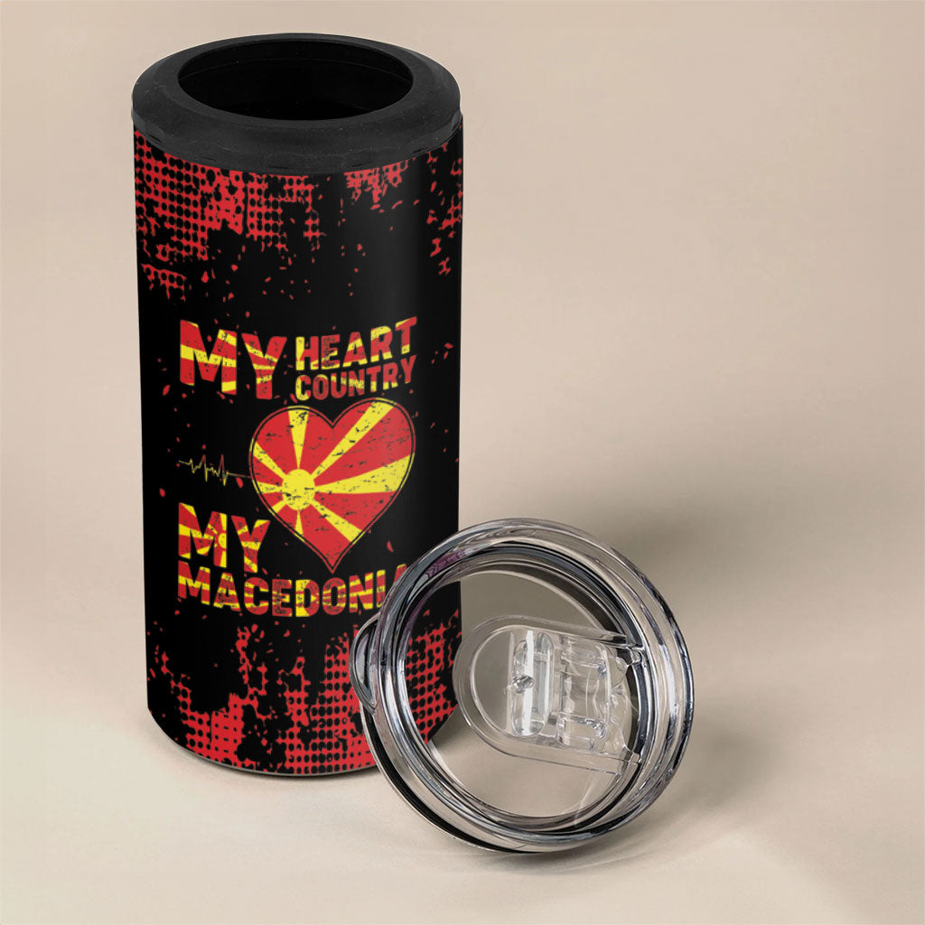Personalised My Heart My Country My Macedonia 4 in 1 Can Cooler Tumbler Grunge Style