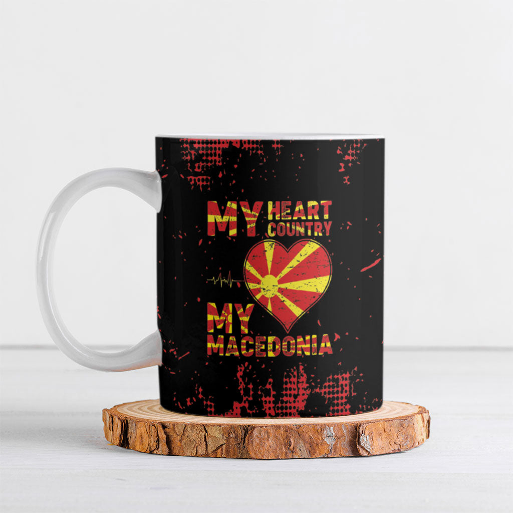 Personalised My Heart My Country My Macedonia Ceramic Mug Grunge Style