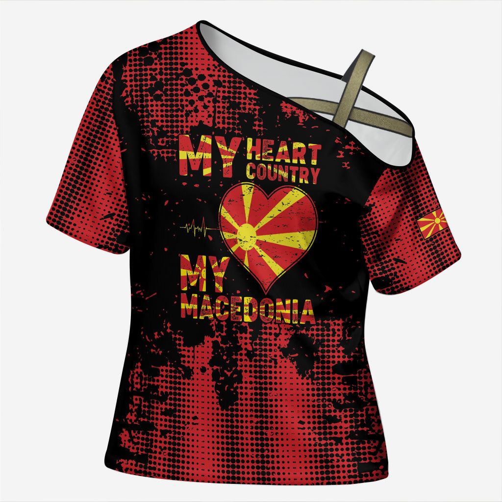 Personalised My Heart My Country My Macedonia Cross Shoulder Shirt Grunge Style