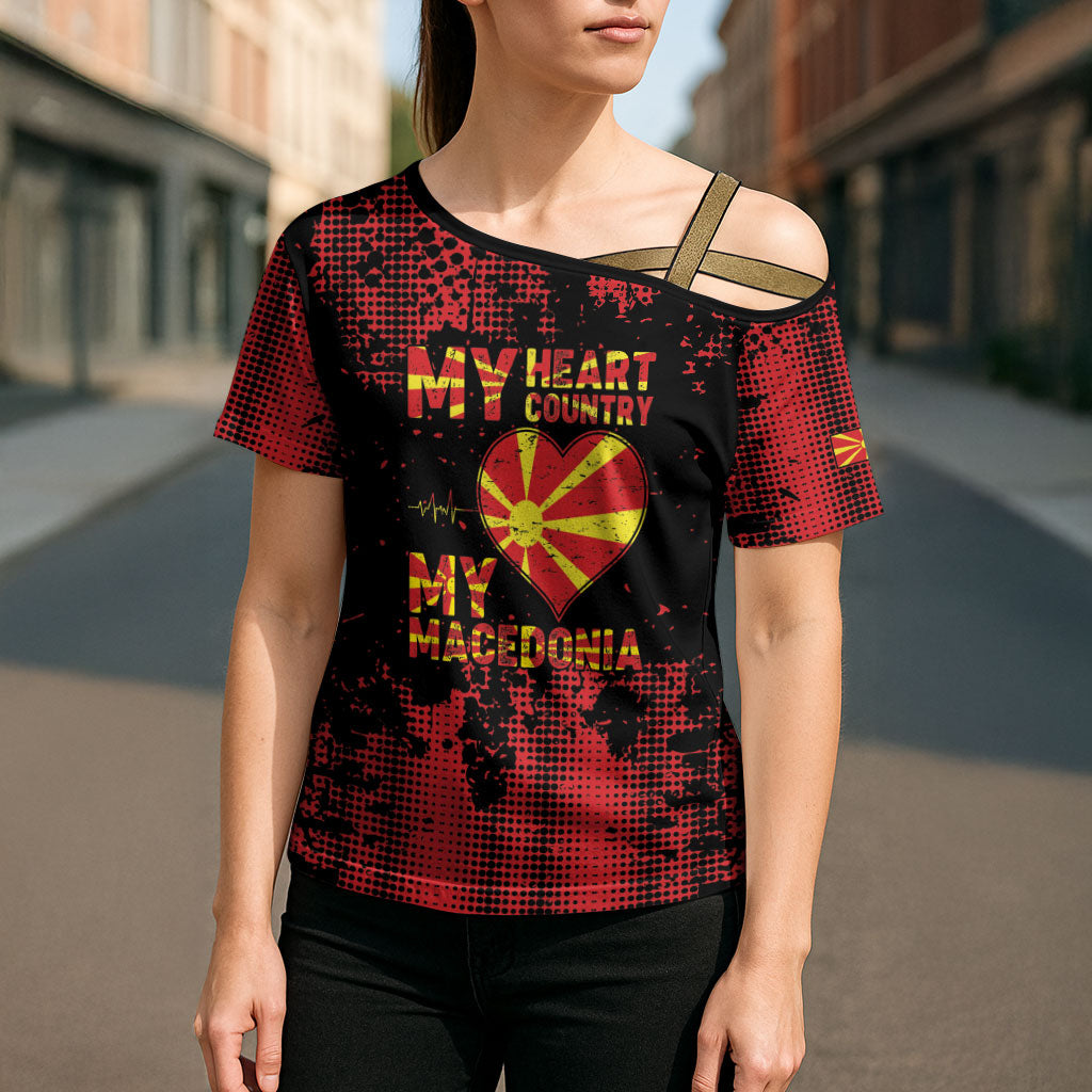 Personalised My Heart My Country My Macedonia Cross Shoulder Shirt Grunge Style