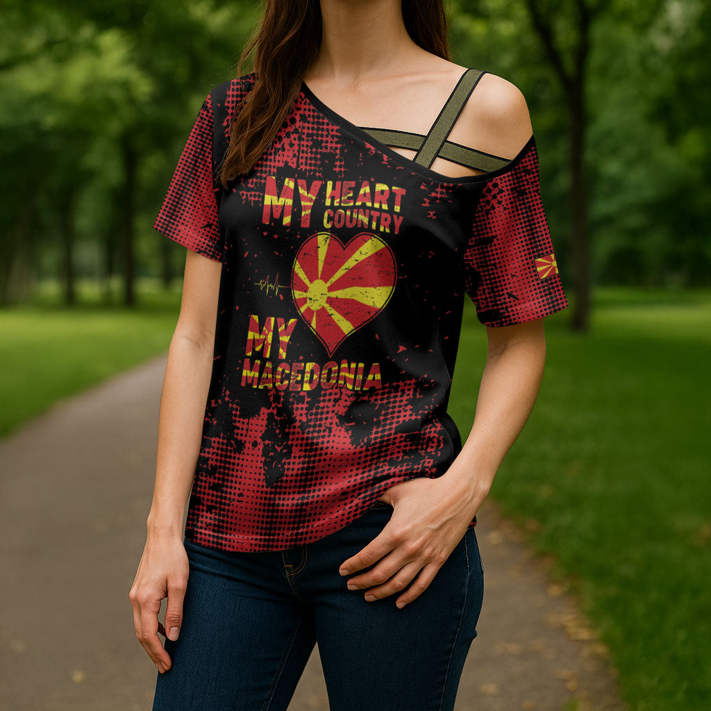 Personalised My Heart My Country My Macedonia Cross Shoulder Shirt Grunge Style