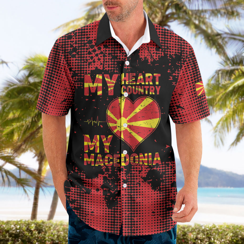 Personalised My Heart My Country My Macedonia Hawaiian Shirt Grunge Style