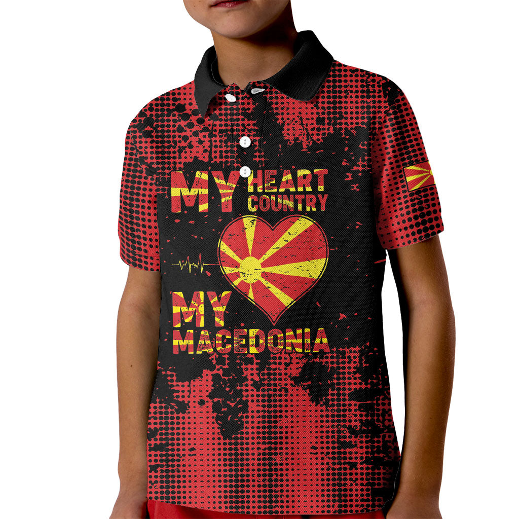 Personalised My Heart My Country My Macedonia Kid Polo Shirt Grunge Style
