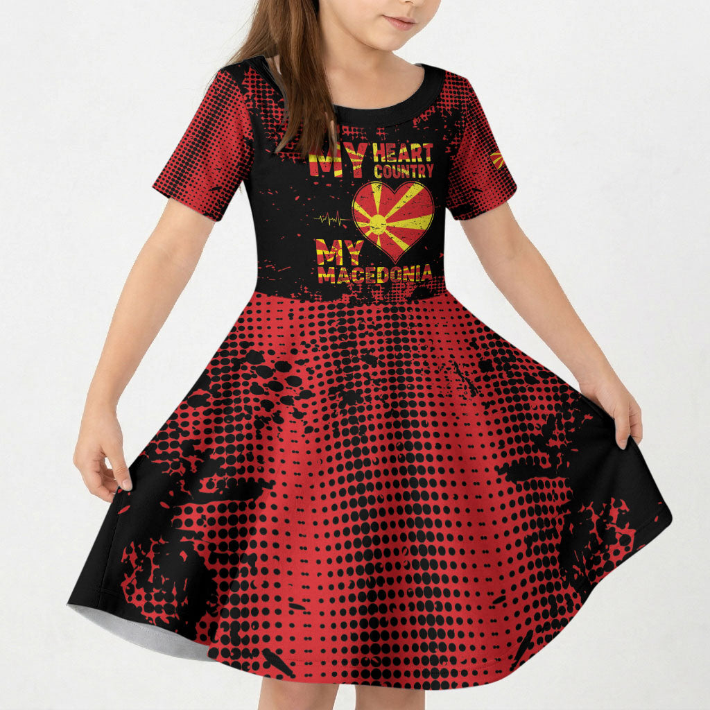 Personalised My Heart My Country My Macedonia Kid Short Sleeve Dress Grunge Style