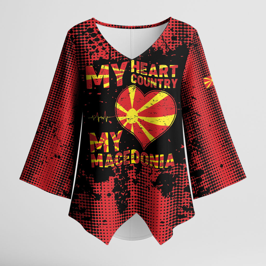 Personalised My Heart My Country My Macedonia Kimono Sleeve Blouse Grunge Style