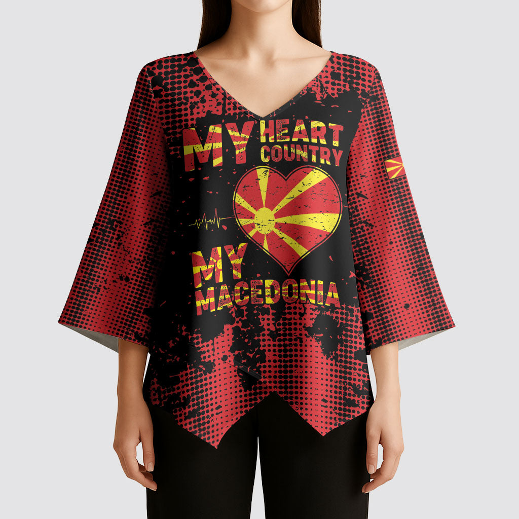 Personalised My Heart My Country My Macedonia Kimono Sleeve Blouse Grunge Style