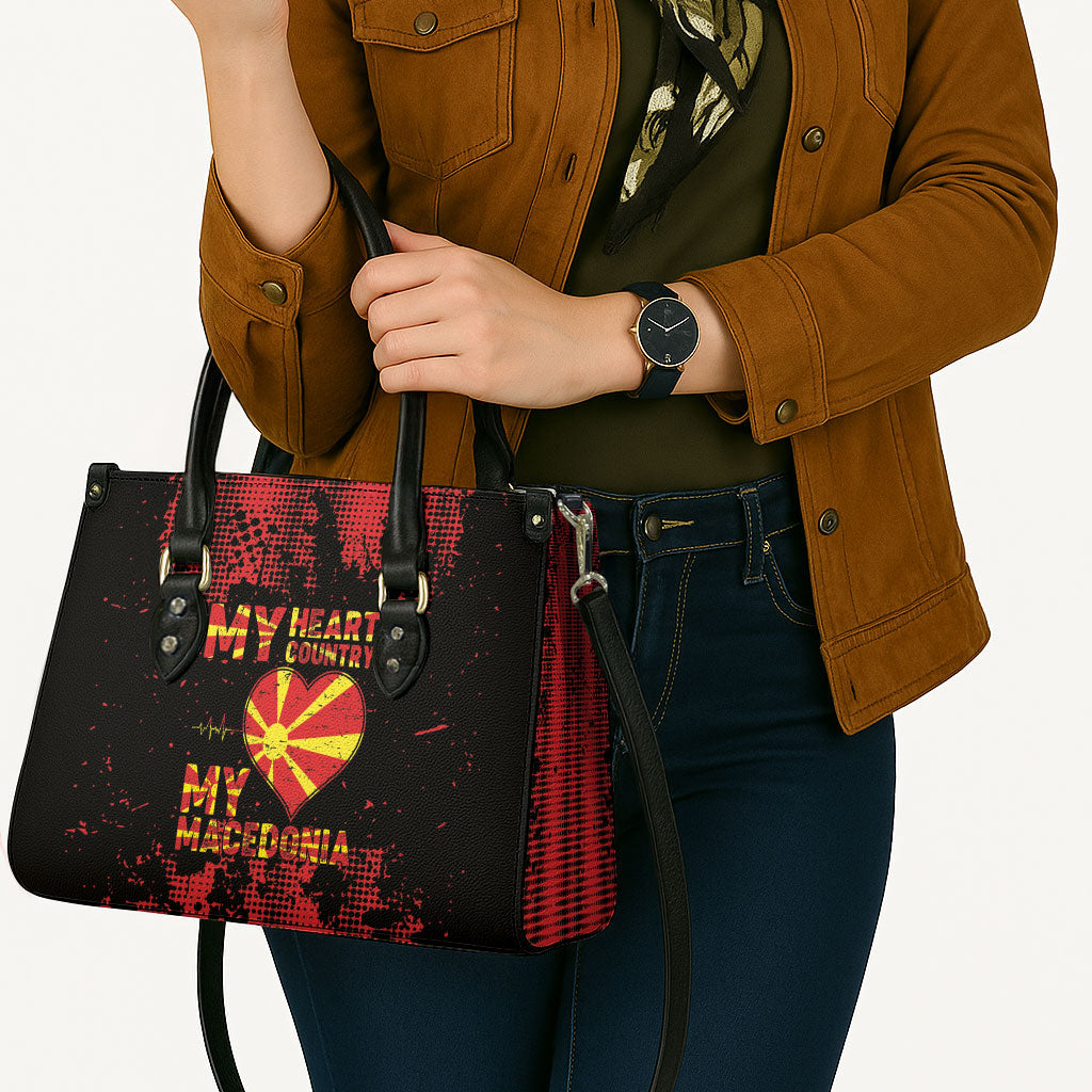 My Heart My Country My Macedonia Leather Bag Grunge Style