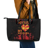 My Heart My Country My Macedonia Leather Tote Bag Grunge Style