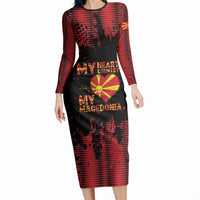 Personalised My Heart My Country My Macedonia Long Sleeve Bodycon Dress Grunge Style