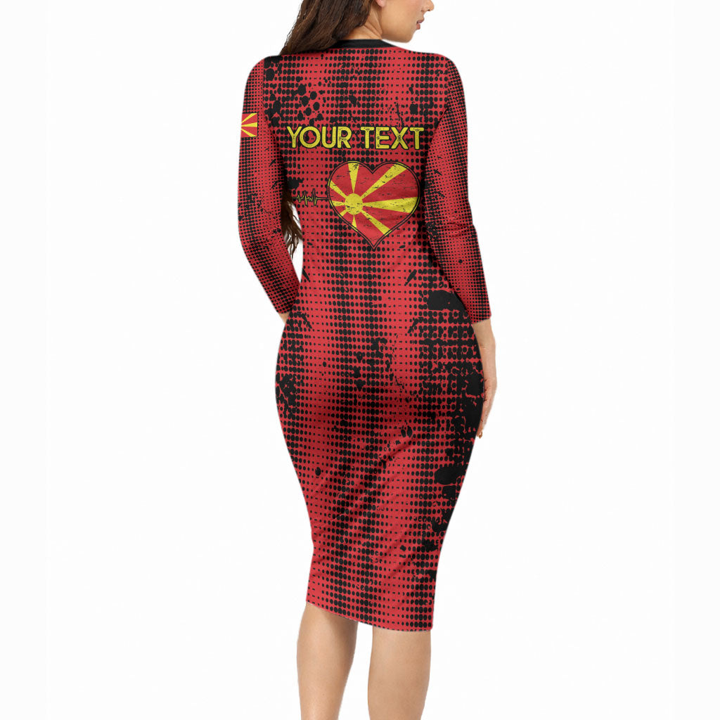 Personalised My Heart My Country My Macedonia Long Sleeve Bodycon Dress Grunge Style