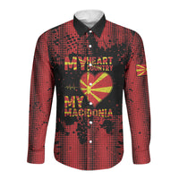 Personalised My Heart My Country My Macedonia Long Sleeve Button Shirt Grunge Style
