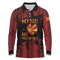 Personalised My Heart My Country My Macedonia Long Sleeve Polo Shirt Grunge Style