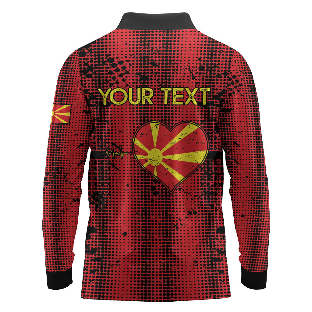 Personalised My Heart My Country My Macedonia Long Sleeve Polo Shirt Grunge Style