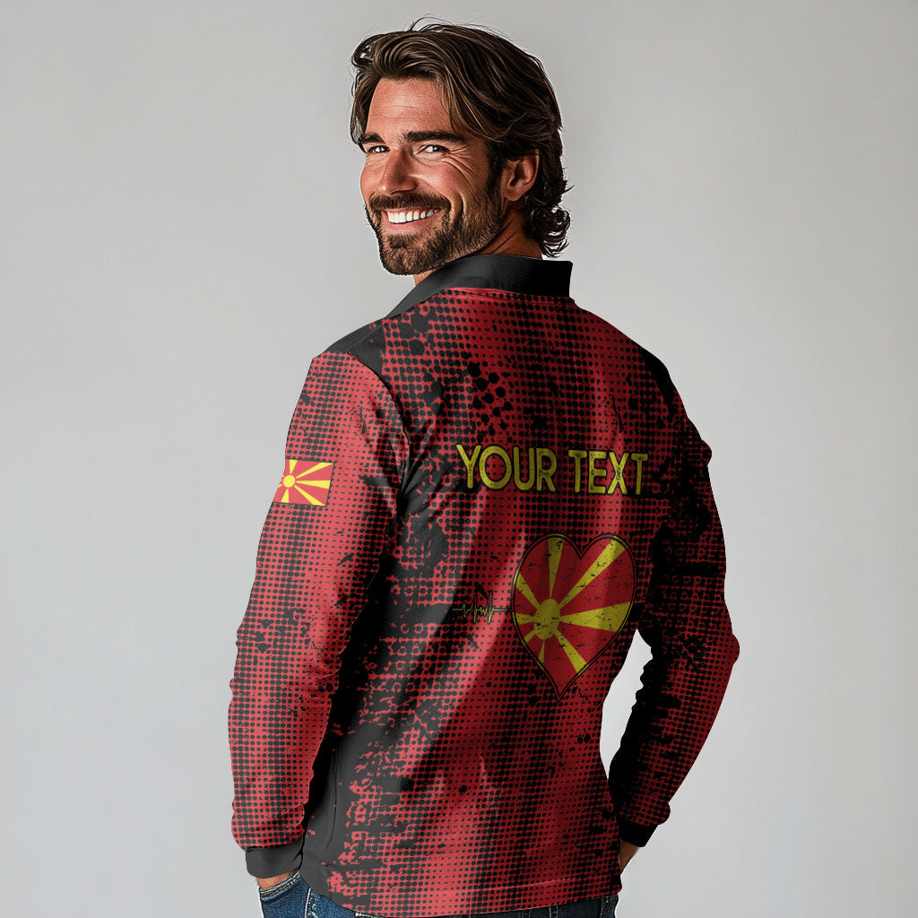 Personalised My Heart My Country My Macedonia Long Sleeve Polo Shirt Grunge Style