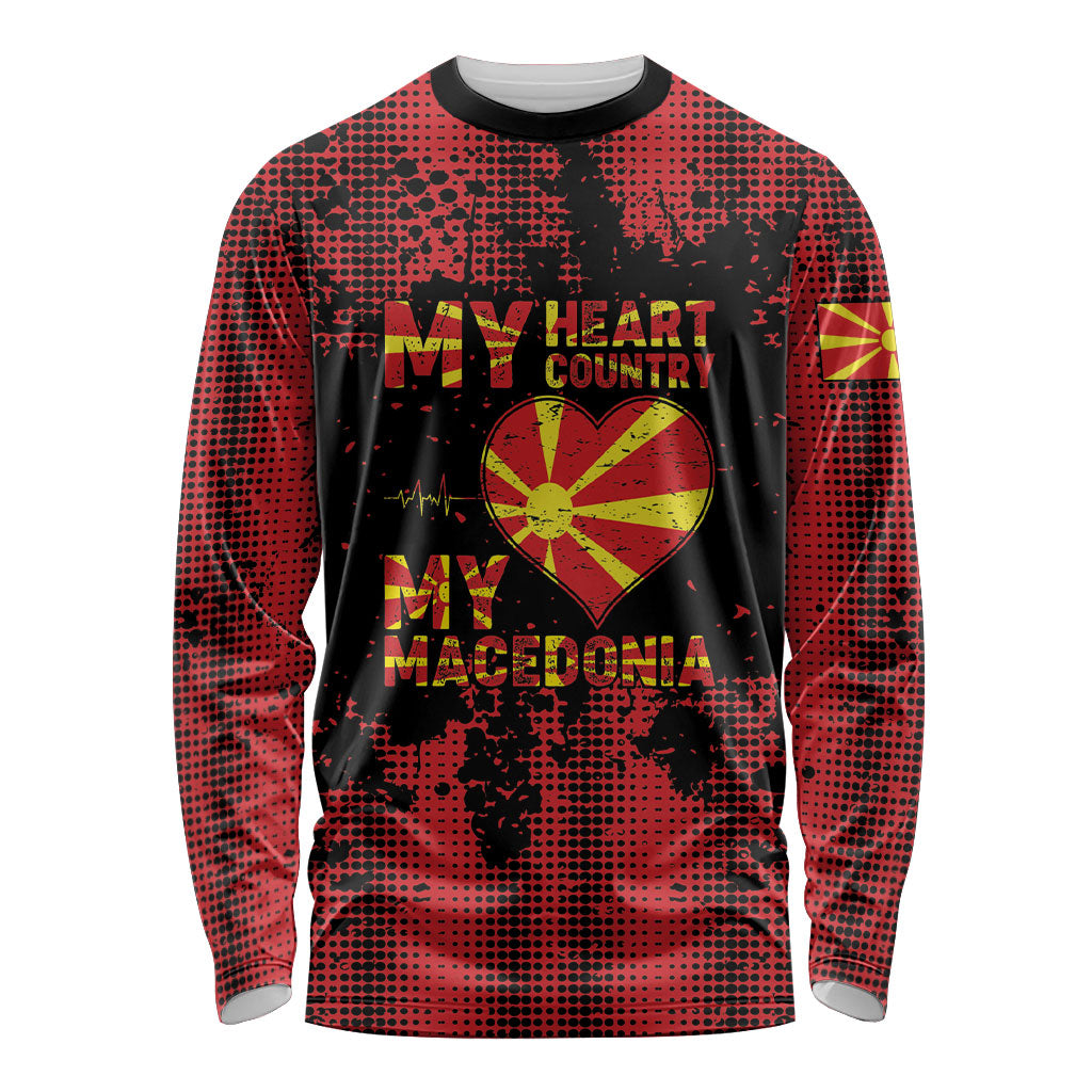 Personalised My Heart My Country My Macedonia Long Sleeve Shirt Grunge Style