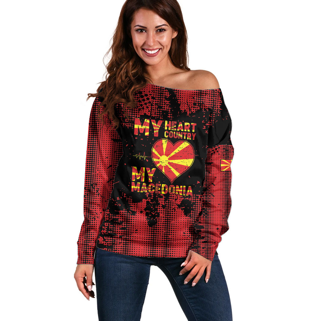 Personalised My Heart My Country My Macedonia Off Shoulder Sweater Grunge Style