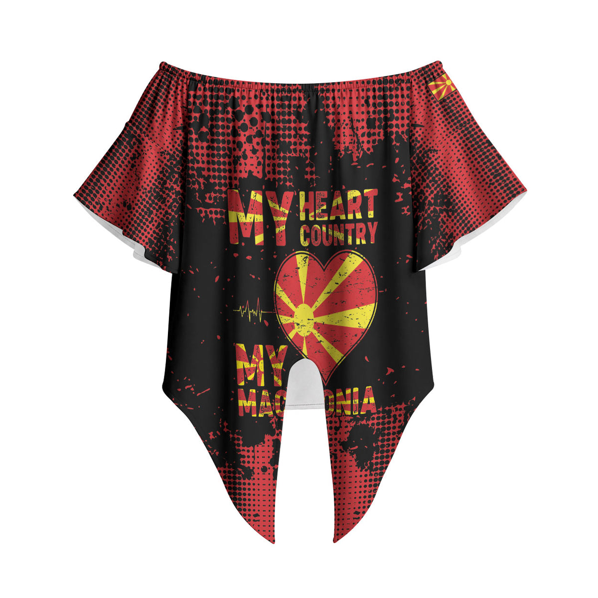 Personalised My Heart My Country My Macedonia Off Shoulder Wrap Waist Top Grunge Style