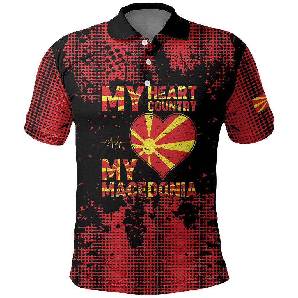 Personalised My Heart My Country My Macedonia Polo Shirt Grunge Style