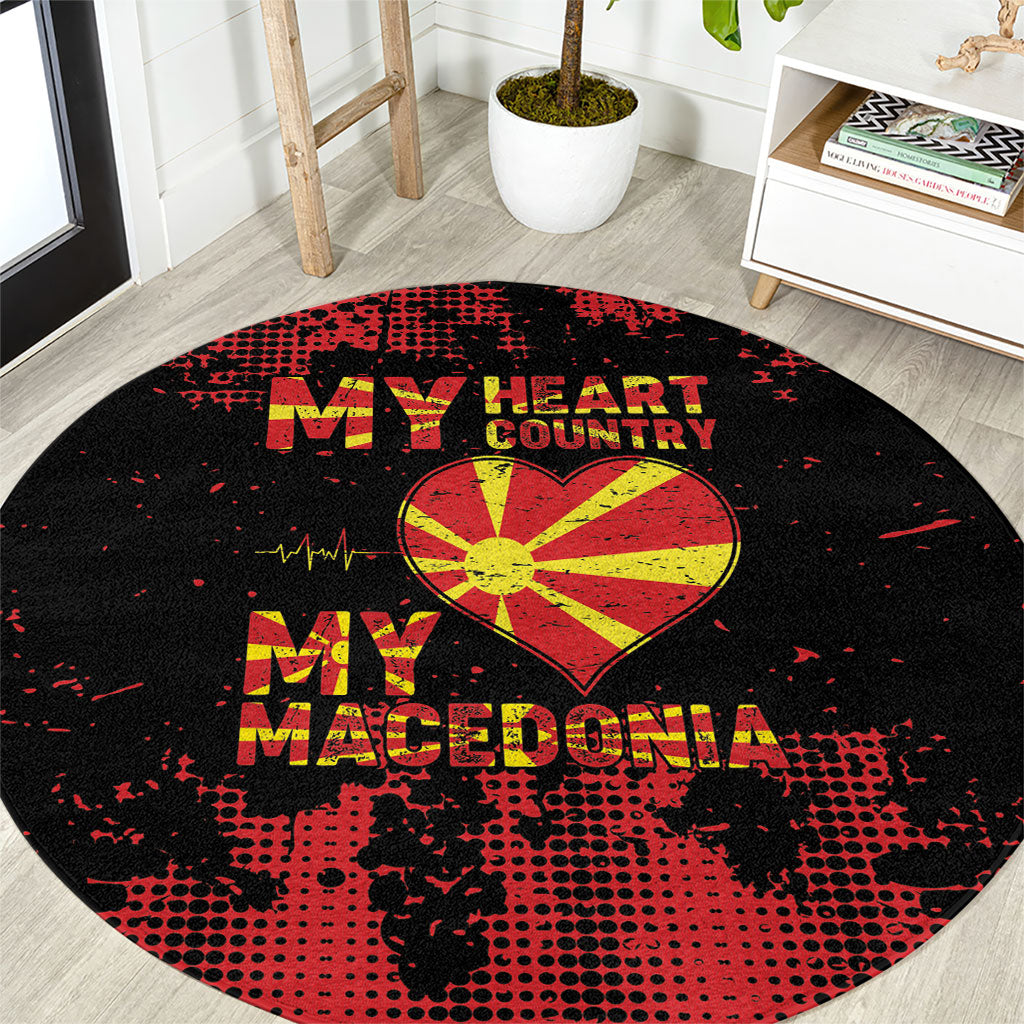 My Heart My Country My Macedonia Round Carpet Grunge Style