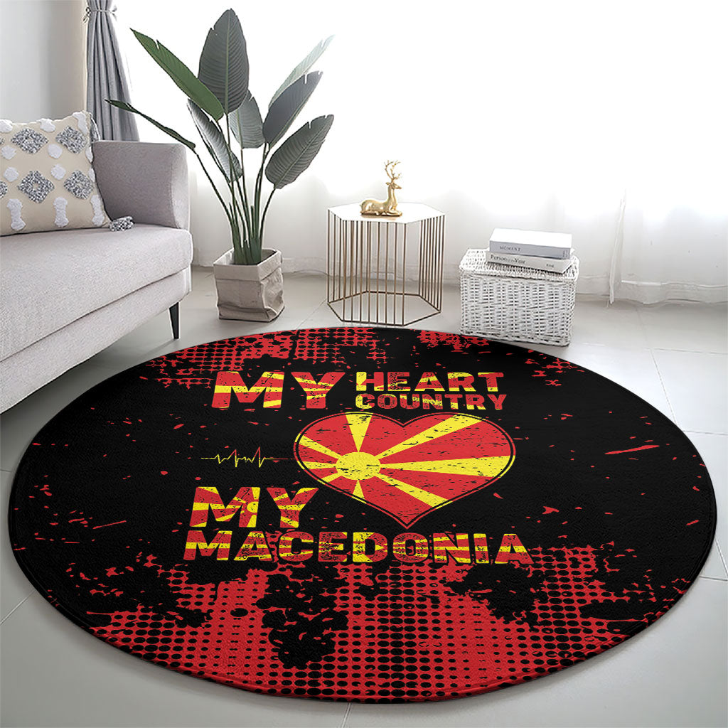 My Heart My Country My Macedonia Round Carpet Grunge Style