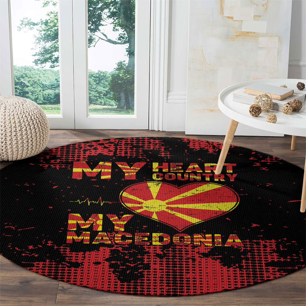 My Heart My Country My Macedonia Round Carpet Grunge Style
