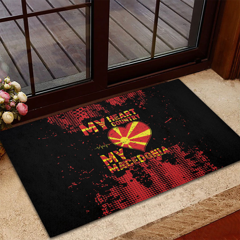 My Heart My Country My Macedonia Rubber Doormat Grunge Style