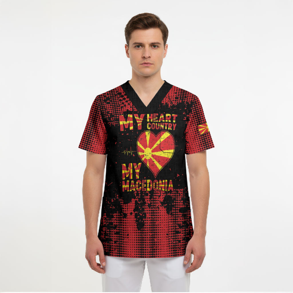 Personalised My Heart My Country My Macedonia Scrub Top Grunge Style