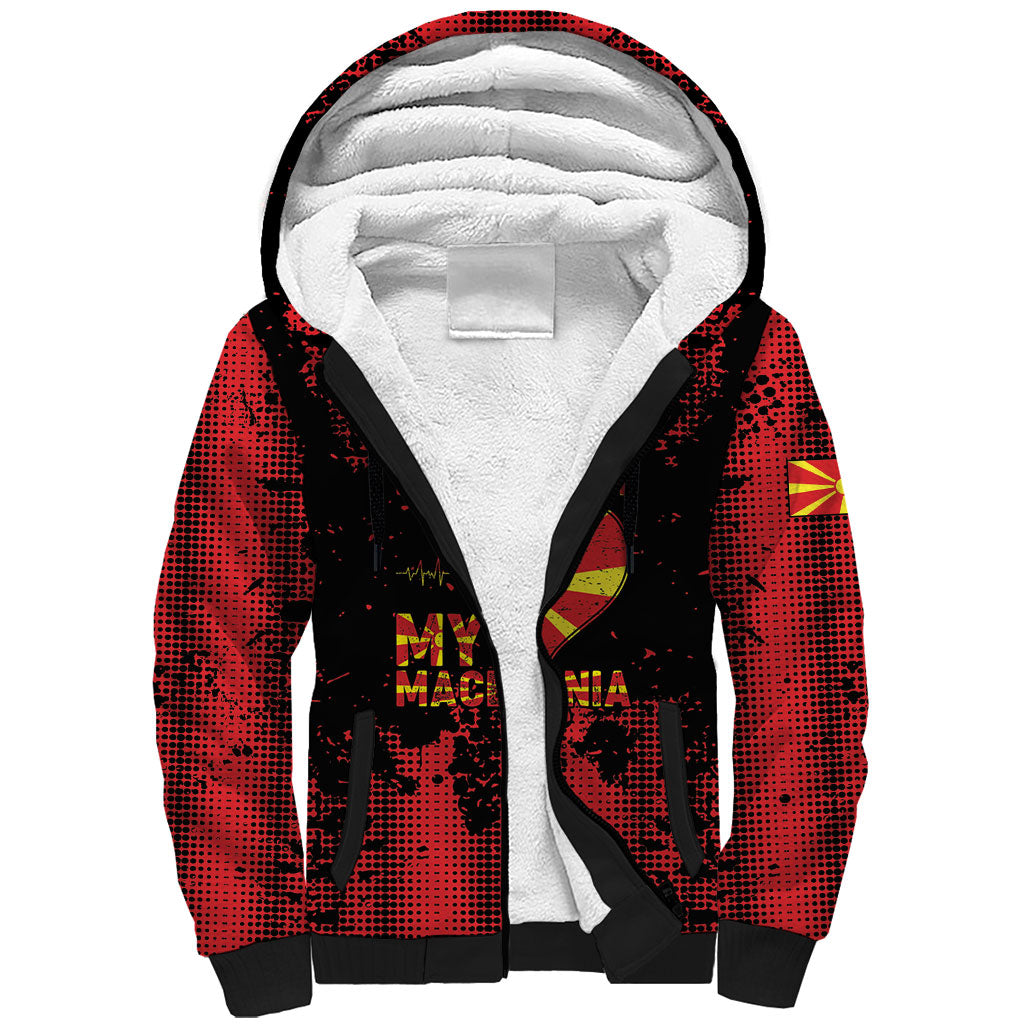 Personalised My Heart My Country My Macedonia Sherpa Hoodie Grunge Style