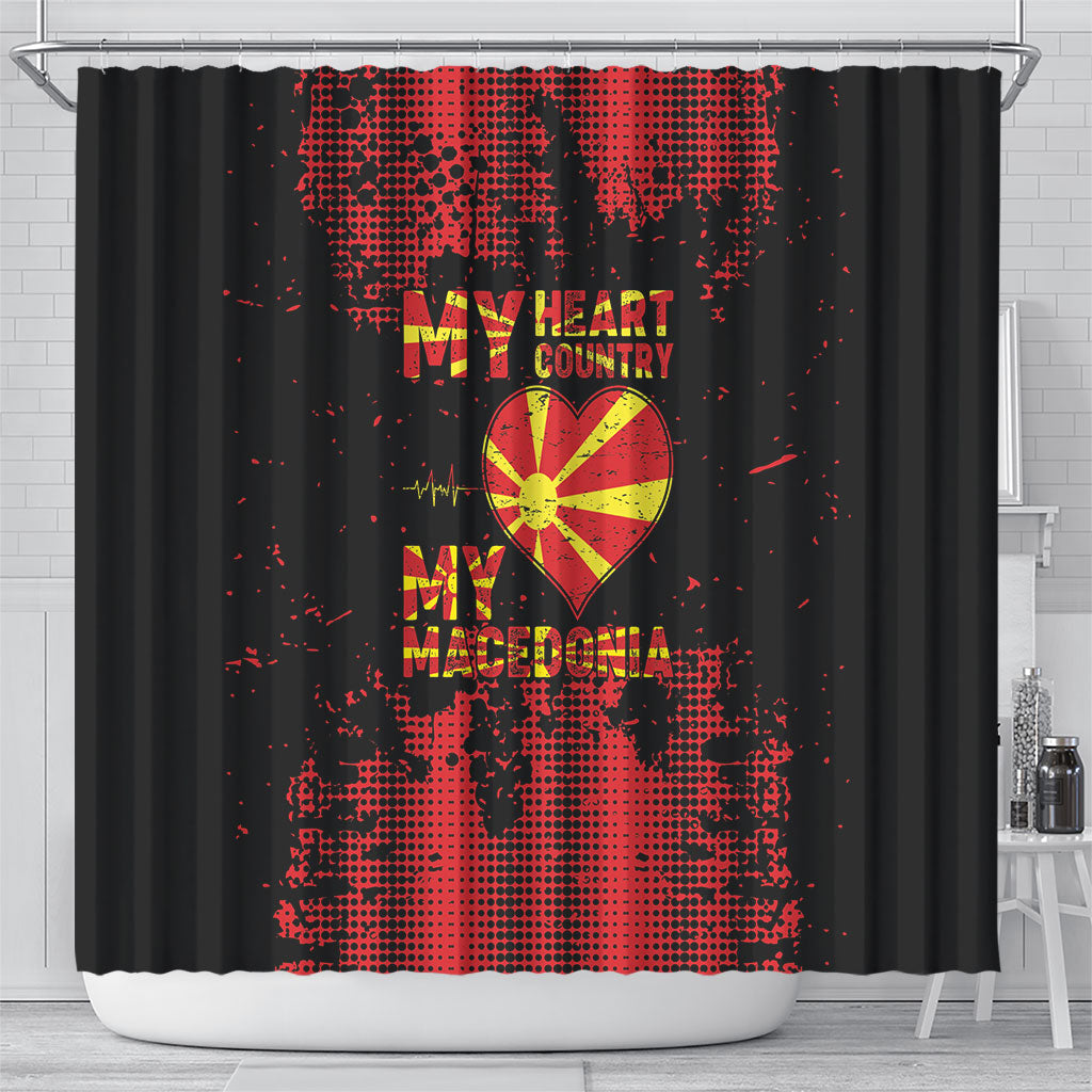 My Heart My Country My Macedonia Shower Curtain Grunge Style