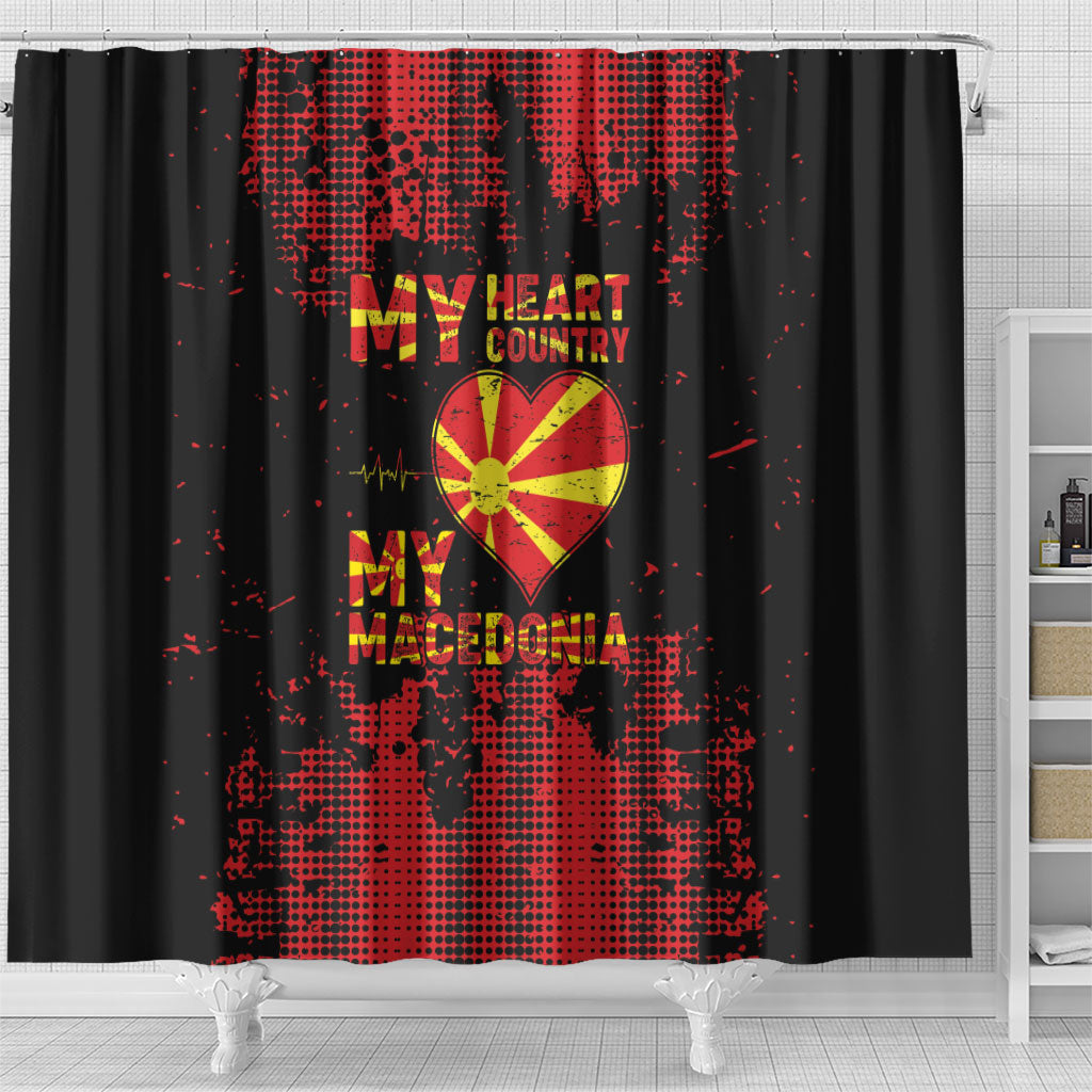 My Heart My Country My Macedonia Shower Curtain Grunge Style